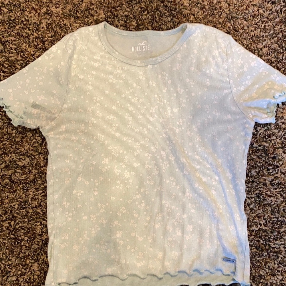 Mint green hollister shirt with white flowers